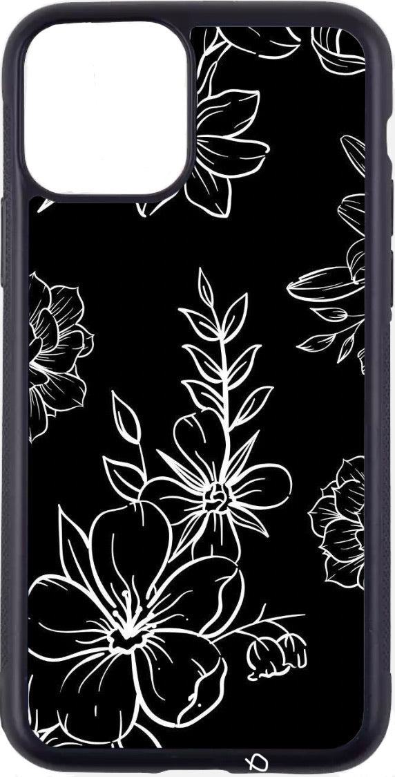 black minimalist floral case