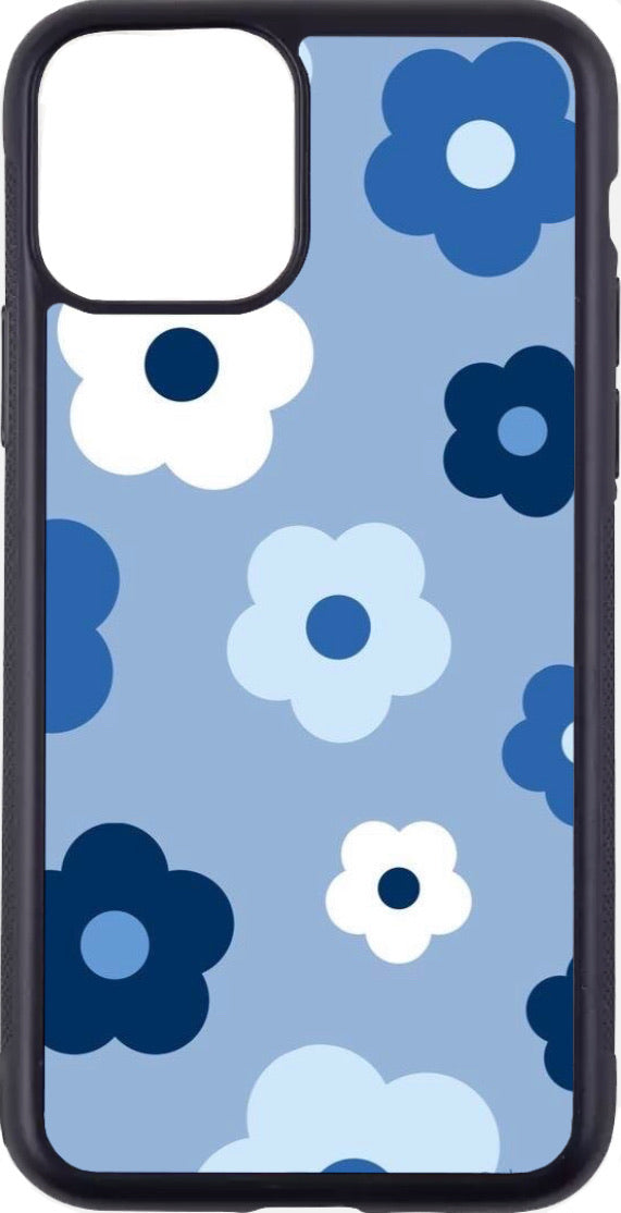 blue monochrome flower print case