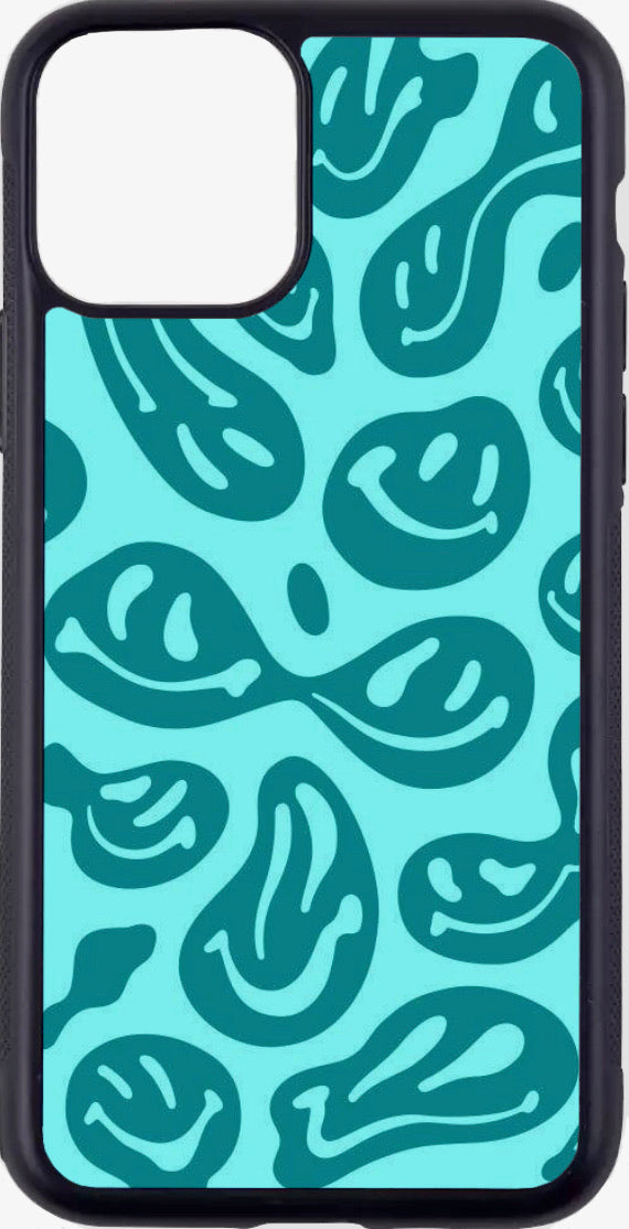 turquoise distorted smiley faces case