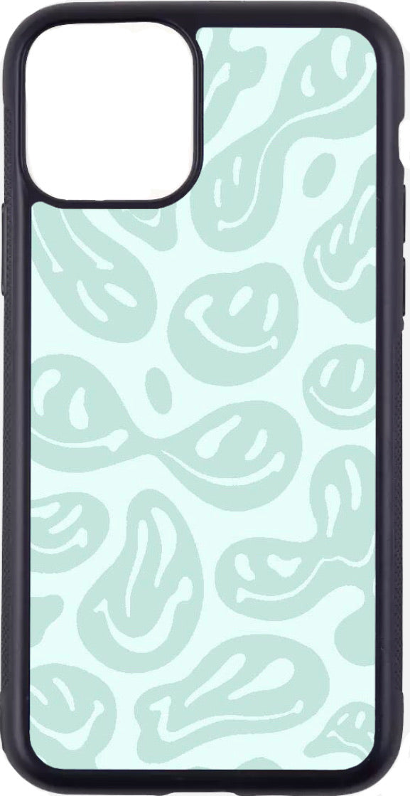 mint green distored smiley faces case