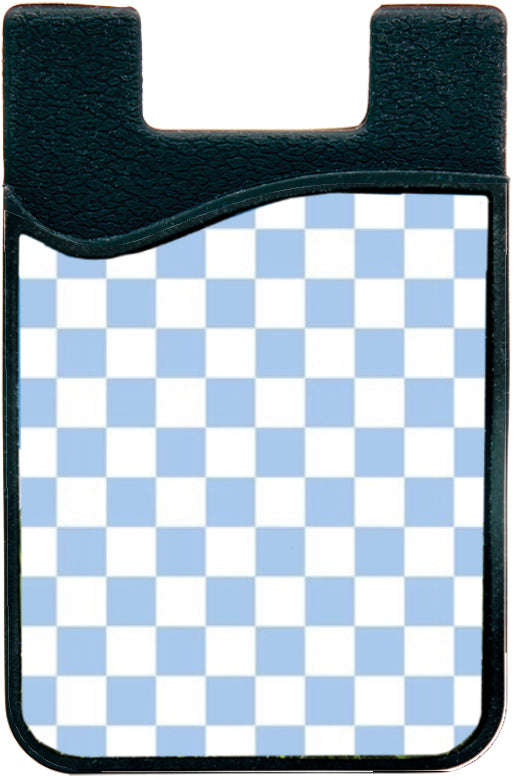 blue checkerboard phone wallet