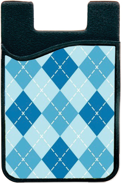 blue argyle phone wallet